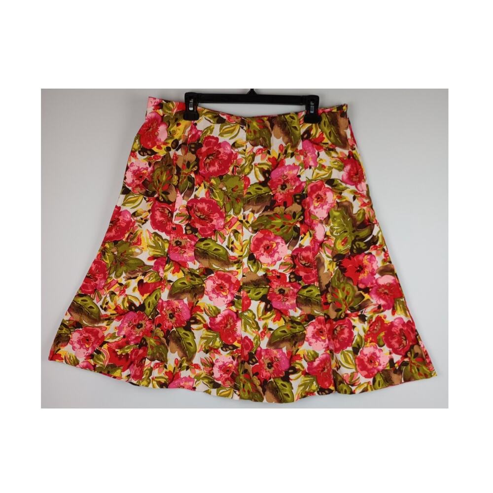 Christopher & Banks Womens 14 Red Pink Green Floral Yoke Mini Skirt